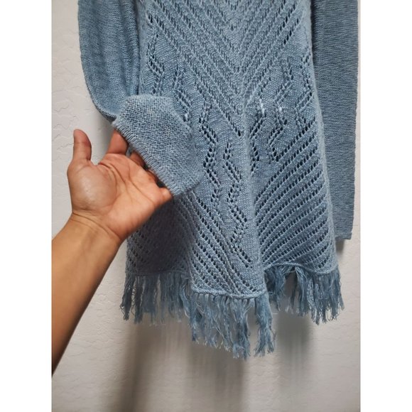 Style & Co. Womens Fringe Sheer Crochet Tunic Sweater Blue - Picture 6 of 7